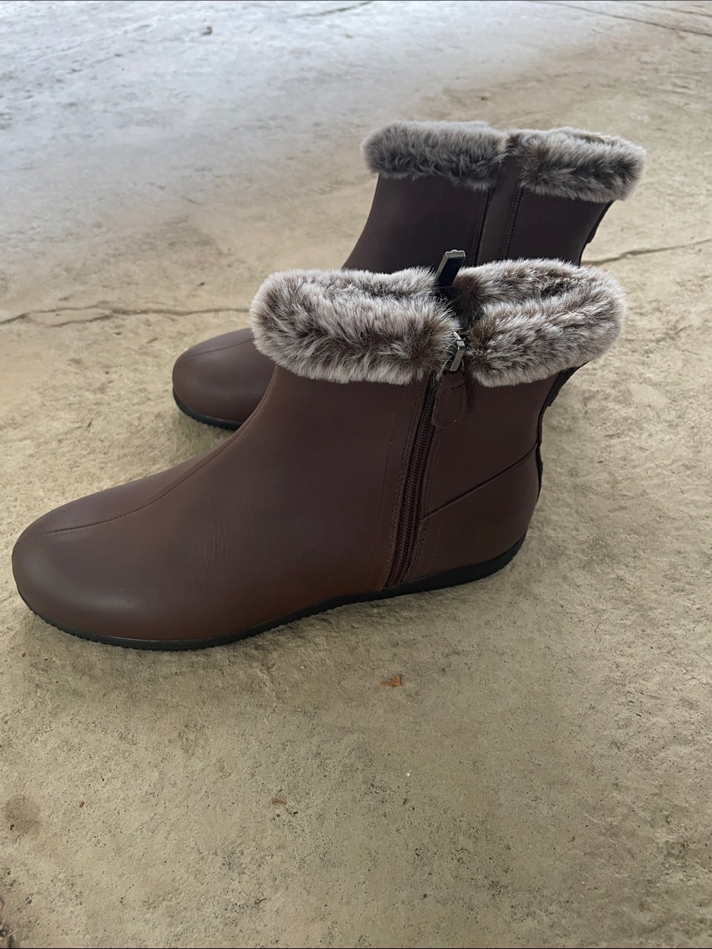 SoftWalk Brown Faux Fur Trim Ankle Booties